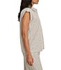 NIC + ZOE Linen-Blend Stripe Collared Cap Sleeve Button-Front Shirt - Image 3
