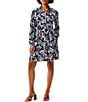 Color:Indigo Multi - Image 1 - Live In Woven Sweet Strokes Print Point Collar Long Sleeve Button-Front Shirt Dress