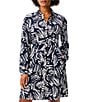 Color:Indigo Multi - Image 4 - Live In Woven Sweet Strokes Print Point Collar Long Sleeve Button-Front Shirt Dress