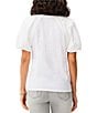 Color:Paper White - Image 2 - Mixed-Media Crew Neck Short Puff Sleeve Statement Top