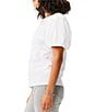 Color:Paper White - Image 4 - Mixed-Media Crew Neck Short Puff Sleeve Statement Top
