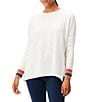 Color:White Multi - Image 1 - NZ ACTIVE by NIC+ZOE Cool Down Color Pop Stripe Crew Neck Long Sleeve Side Slits Knit Sweater