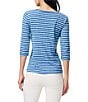 Color:Blue Multi - Image 2 - NZT Jersey Knit Striped Print Boat Neck 3/4 Sleeve Tee Shirt