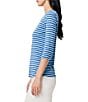 Color:Blue Multi - Image 4 - NZT Jersey Knit Striped Print Boat Neck 3/4 Sleeve Tee Shirt