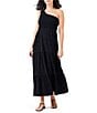 Color:Black Onyx - Image 1 - NZT Knit One Shoulder Sleeveless Tiered Skirt Maxi A-Line Dress