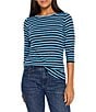 NIC + ZOE NZT Knit Stripe Boat Neck 3/4 Sleeve Tee, Color:Blue Multi - Image 1