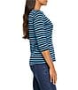 NIC + ZOE NZT Knit Stripe Boat Neck 3/4 Sleeve Tee, Color:Blue Multi - Image 3