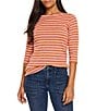 NIC + ZOE NZT Knit Stripe Boat Neck 3/4 Sleeve Tee, Color:Pink Multi - Image 1