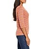 NIC + ZOE NZT Knit Stripe Boat Neck 3/4 Sleeve Tee, Color:Pink Multi - Image 3