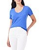 Color:Ultramarine - Image 1 - NZT Knit V-Neck Short Sleeve Shirttail Hem Tee Shirt