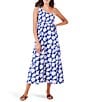 Color:Blue Multi - Image 1 - NZT Stretch Knit Shadow Palm Print One Shoulder Sleeveless A-Line Dress