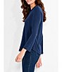 Color:Dark Indigo - Image 3 - NZT Sweet Dreams Knit Banded V-Neck Roll-Tab Sleeve Button Front Shirt
