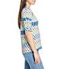 NIC + ZOE Painted Blocks Split V-Neck Ruched Elbow Sleeve Top, Color:Blue Multi - Image 3