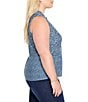 NIC + ZOE Plus Size Coastal Geo Print Split Neck Sleeveless Faux Button Tank, Color:Blue Multi - Image 3