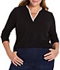 NIC + ZOE Plus Size Cozy Jersey Double Layer Split V-Neck Long Sleeve Tee, Color:Black Onyx - Image 1