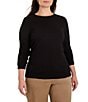 NIC + ZOE Plus Size Crinkle Knit Textured Crew Neck Long Sleeve Fitted Top - Image 1