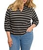 NIC + ZOE Plus Size Dashing Stripe Knit Split V-Neck Bracelet Sleeve Top - Image 1