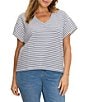 NIC + ZOE Plus Size Diamond Stripe Knit V-Neck Cap Sleeve Tee Top - Image 1