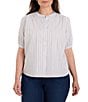 NIC + ZOE Plus Size Eton Stripe Round Neck Short Sleeve Button-Front Shirt - Image 1
