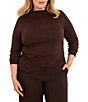 NIC + ZOE Plus Size Everyday Sparkle Funnel Neck Long Sleeve Ruched Knit Tee Top - Image 4