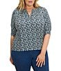 NIC + ZOE Plus Size Knit Abstract Vines Print Split V-Neck Elbow Sleeve Top - Image 1