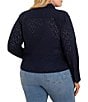 NIC + ZOE Plus Size Knit Allover Eyelet Pop Point collar Long Sleeve Button-Front Top - Image 2