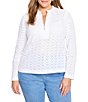 NIC + ZOE Plus Size Knit Eyelet Split Neck Long Sleeve Top,Specials : American Fashion Style Bags On Sale