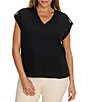 NIC + ZOE Plus Size Knit V-Neck Cap Sleeve Extended Shoulder Tab Tee Top - Image 1