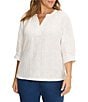NIC + ZOE Plus Size Lace Knit Split V-Neck 3/4 Sleeve Top - Image 4
