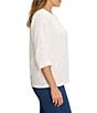 NIC + ZOE Plus Size Lace Knit Split V-Neck 3/4 Sleeve Top - Image 6