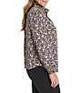 NIC + ZOE Plus Size Little Leopard Stand Smocked Collar Long Sleeve Top, Color:Neutral Multi - Image 3