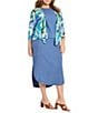 NIC + ZOE Plus Size Rumba Linen Blend High Rise A-Line Midi Skirt, Color:Blue Mix - Image 4