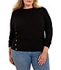 NIC + ZOE Plus Size Soft Waffle Crew Neck Long Raglan Sleeve Side Button Top - Image 1