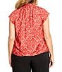 NIC + ZOE Plus Size Squiggle Check Split V-Neck Cap Sleeve Top, Color:Red Multi - Image 2