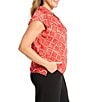 NIC + ZOE Plus Size Squiggle Check Split V-Neck Cap Sleeve Top, Color:Red Multi - Image 3