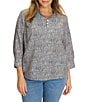 NIC + ZOE Plus Size Sun Speckle Ruffle Neck 3/4 Sleeve Top - Image 1