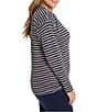 NIC + ZOE Plus Size Textured Stripe Round Neck Long Sleeve Drop Shoulder Top, Color:Indigo Multi - Image 3