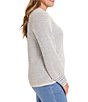 NIC + ZOE Plus Size Tuck Texture Split Neck Long Sleeve Sweater, Color:Blue Multi - Image 3