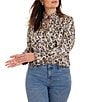 NIC + ZOE Plus Size Woven Abstract Leopard Ruffle Stand Collar Long Sleeve Button-Front Shirt - Image 1