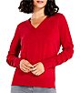 Color:Chili Pepper - Image 1 - Relaxed Glam Knit Rhinestone V-Neck Long Ruched Sleeve Sweater