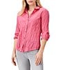 Color:Grenadine - Image 1 - Solid Crinkle Point Collar Long Sleeve Button-Front Shirt