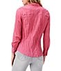 Color:Grenadine - Image 2 - Solid Crinkle Point Collar Long Sleeve Button-Front Shirt