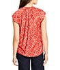 NIC + ZOE Squiggle Check Split V-Neck Cap Sleeve Top, Color:Red Multi - Image 2