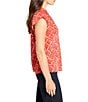 NIC + ZOE Squiggle Check Split V-Neck Cap Sleeve Top, Color:Red Multi - Image 3
