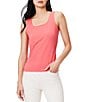 Color:Coral - Image 1 - Stretch Cotton Scoop Neck Sleeveless Fitted Shelf Bra Tank