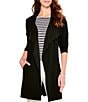 Color:Black Onyx - Image 1 - Stretch Ponte Knit Long Sleeve Pocketed Lounge Around Draped Front Jacket