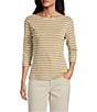 NIC + ZOE Stripe Knit Boat Neck 3/4 Sleeve Tee - Image 1