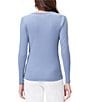 Color:Blue Multi - Image 2 - Striped Ribbed Knit V-Neck Long Sleeves Tee Shirt