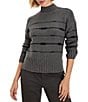 NIC + ZOE Striped Ribbed Mock Neck Long Sleeve High-Low Hem Right Sweater - Image 6