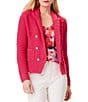 Color:Bright Rose - Image 1 - Textured Femme Boucle Knit Double Breasted Peak Lapel Long Sleeve Jacket